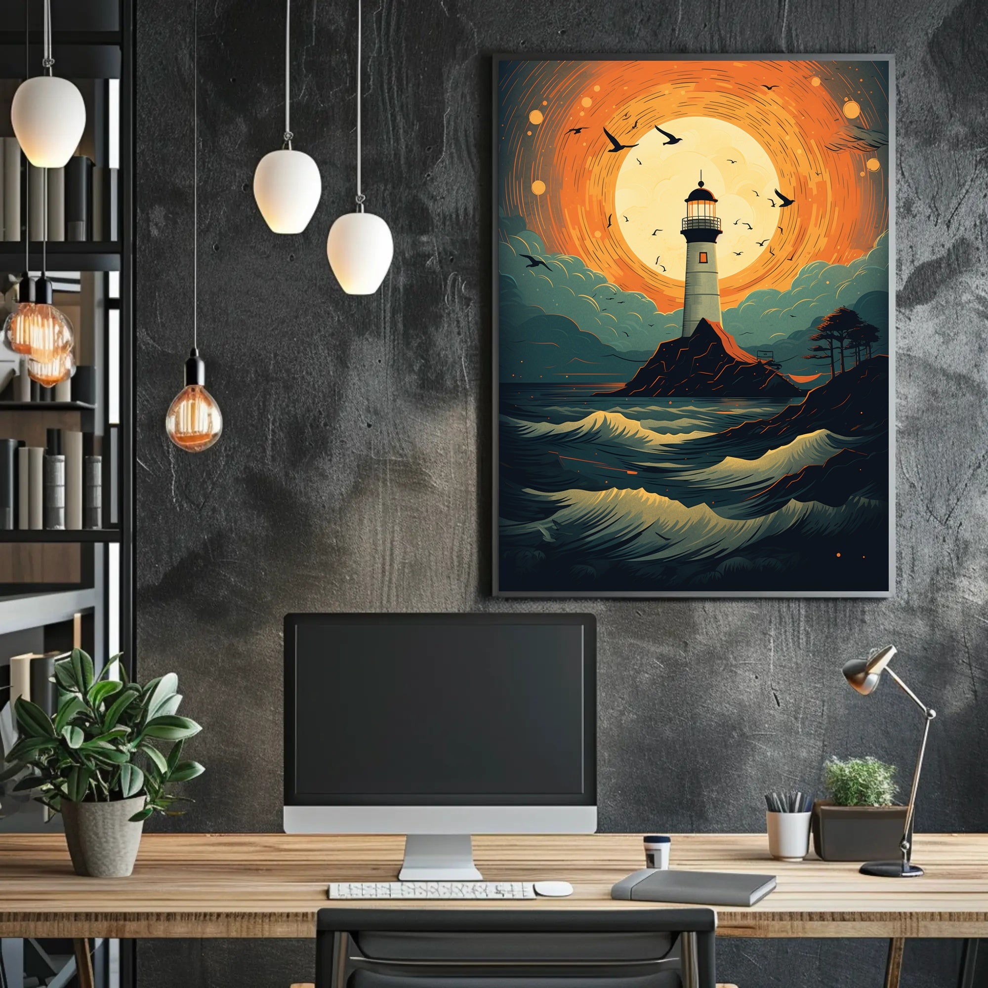 Lighthouse At Sunset Poster PosterGoat