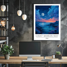 Dreamy Coastal Night Scene Under Full Moon - Artistic Poster