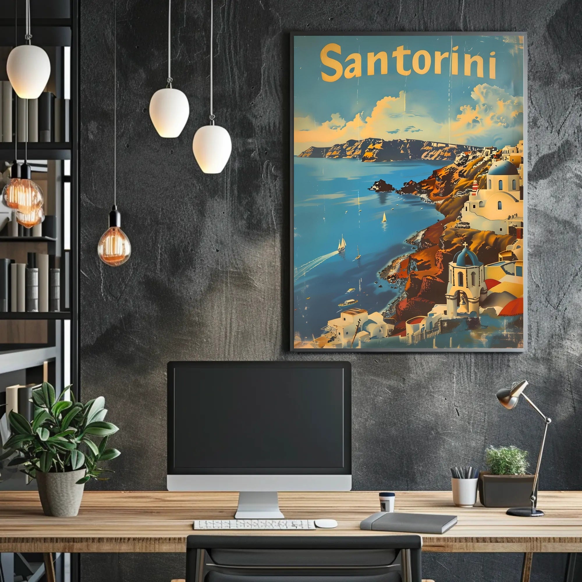 Santorini Escape: Aegean Serenity with Sailboats Poster