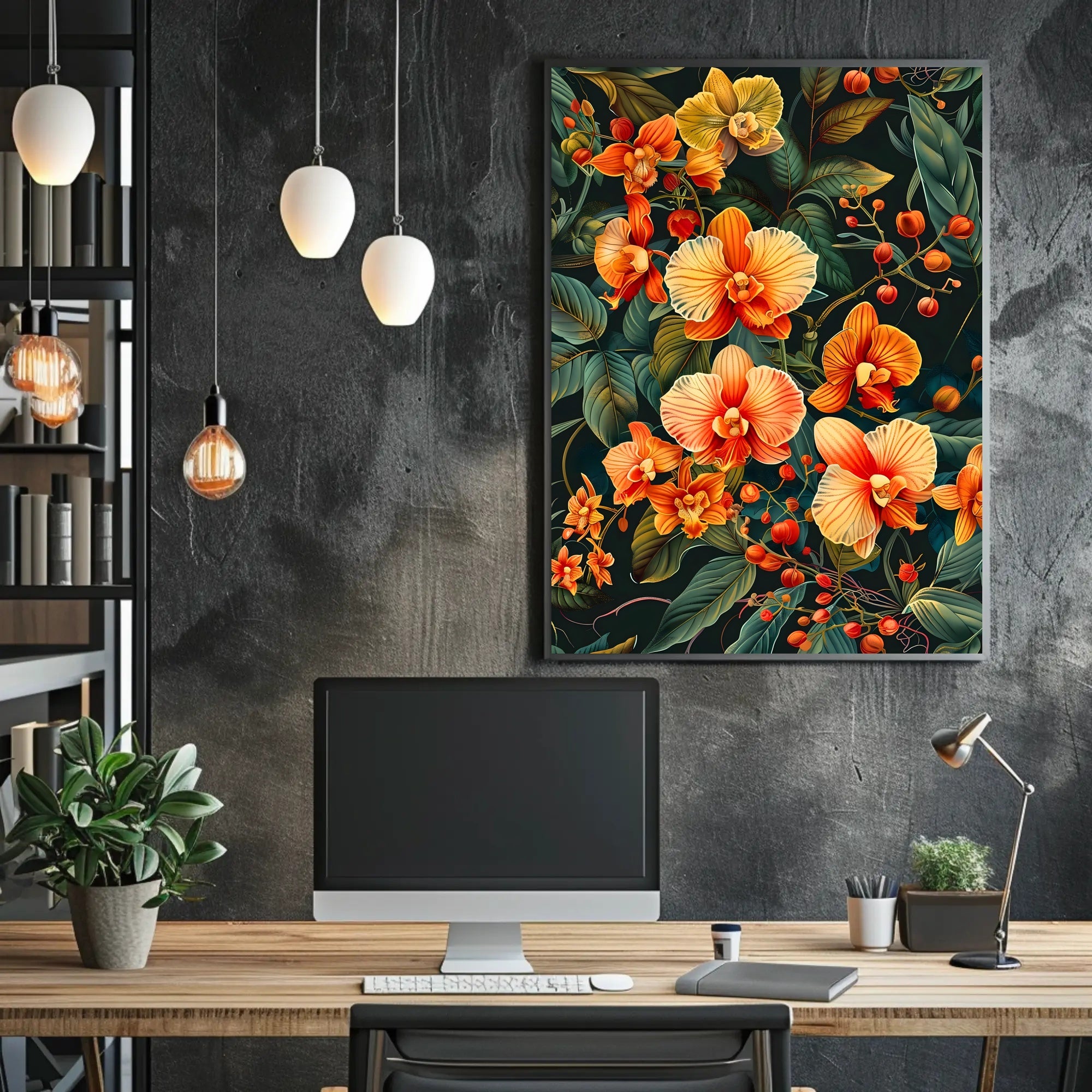 Vibrant Orchid Botanical Art Poster for Modern Tropical Decor