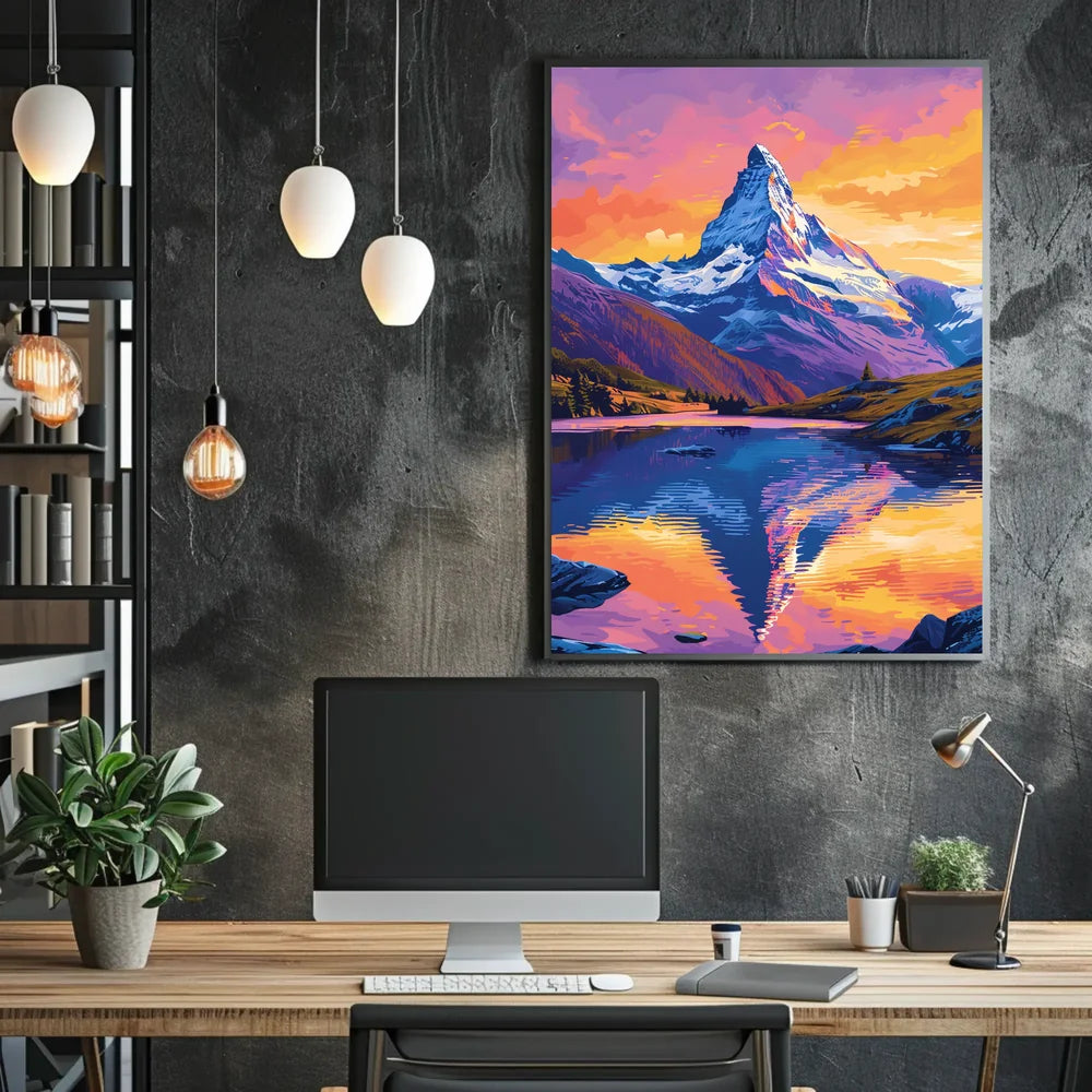 Matterhorn Sunset Reflection Vibrant Art Poster