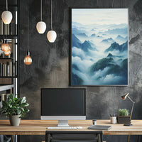 Serene Mountain Landscape Artwork with Tranquil Nature Poster