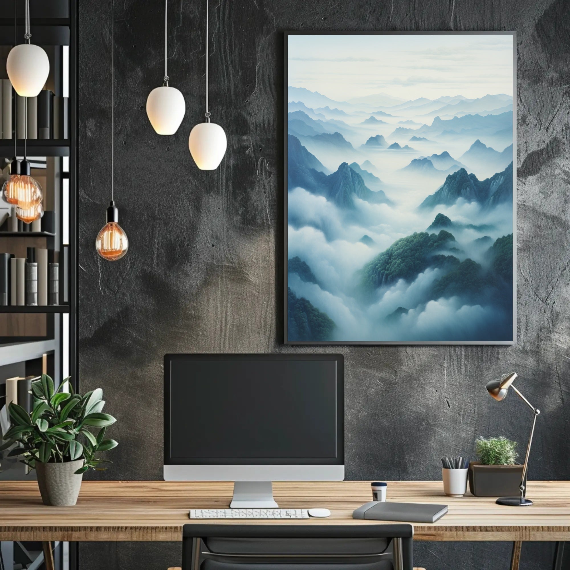 Serene Mountain Landscape Artwork with Tranquil Nature Poster