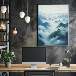 Serene Mountain Landscape Artwork with Tranquil Nature Poster