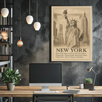 New York City Landmarks Skyline Poster Vintage Wall Art
