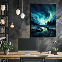 Aurora Borealis Over Snowy Mountains Poster