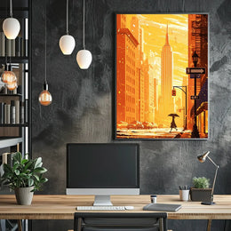 New York City Skyscraper Sunset Poster Modern Wall Art