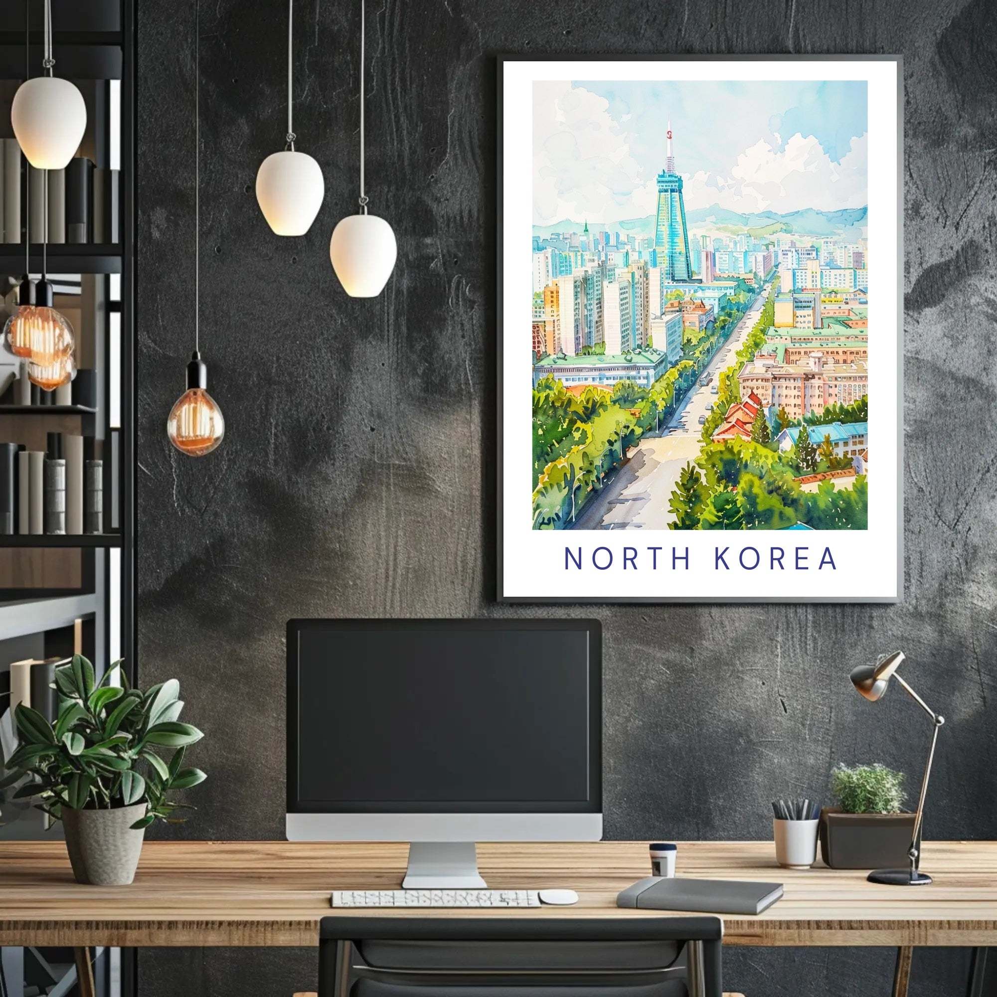 Vibrant Pyongyang Cityscape with Ryugyong Hotel Urban Poster PosterGoat