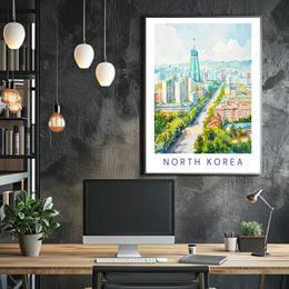 Vibrant Pyongyang Cityscape with Ryugyong Hotel Urban Poster PosterGoat