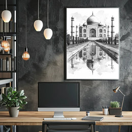 Taj Mahal Black and White Sketch Poster Art