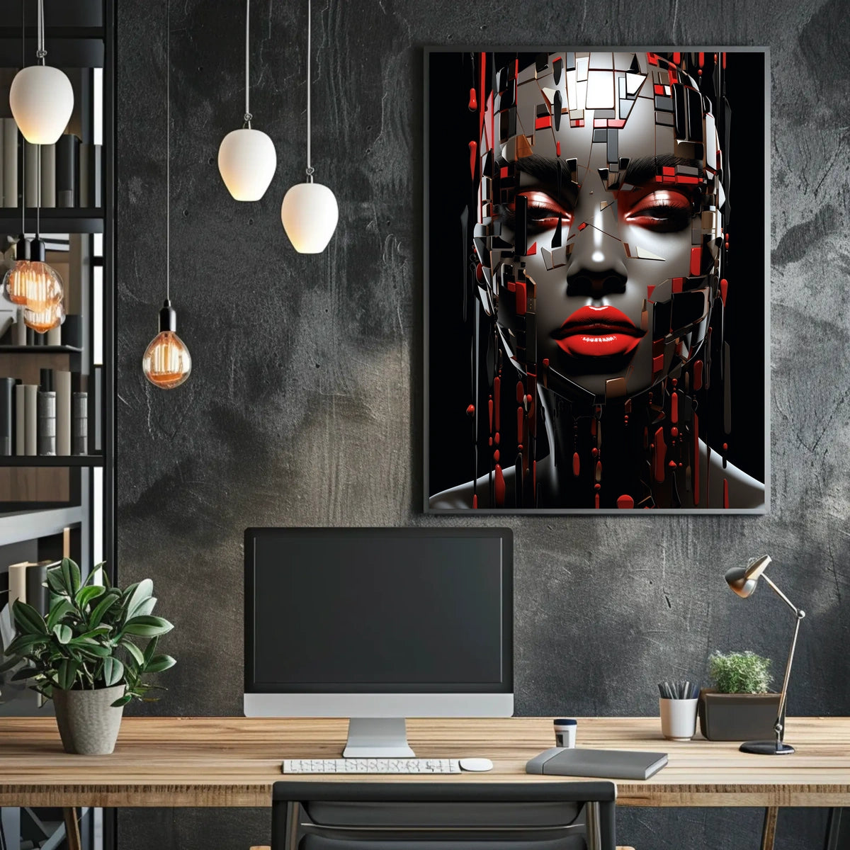 Futuristic Abstract Face Poster: Digital Art Print