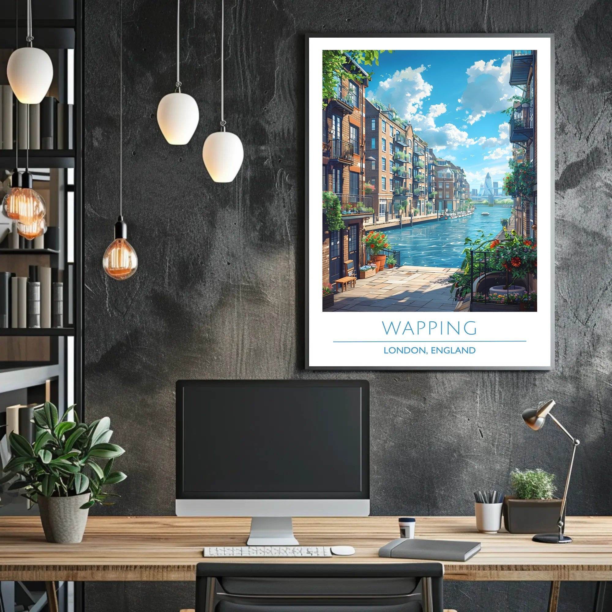 Wapping Canal with Modern Skyline Urban or Cityscape Poster