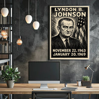 Lyndon B. Johnson 36th President of the United States B & W Comic Sketch Poster