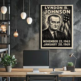 Lyndon B. Johnson 36th President of the United States B & W Comic Sketch Poster