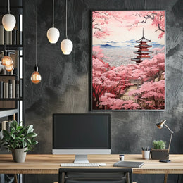 Serene Japanese Landscape with Blossoms Cultural Heritage Poster