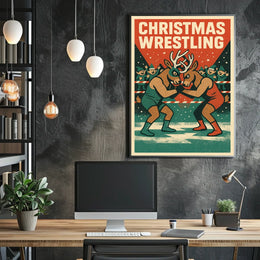 Christmas Wrestling Reindeer Vintage Sports Poster