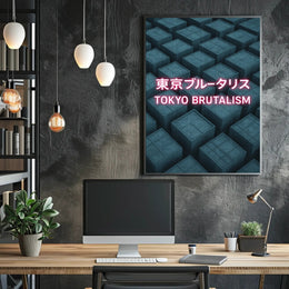 Tokyo Brutalism Urban Geometric Design Poster