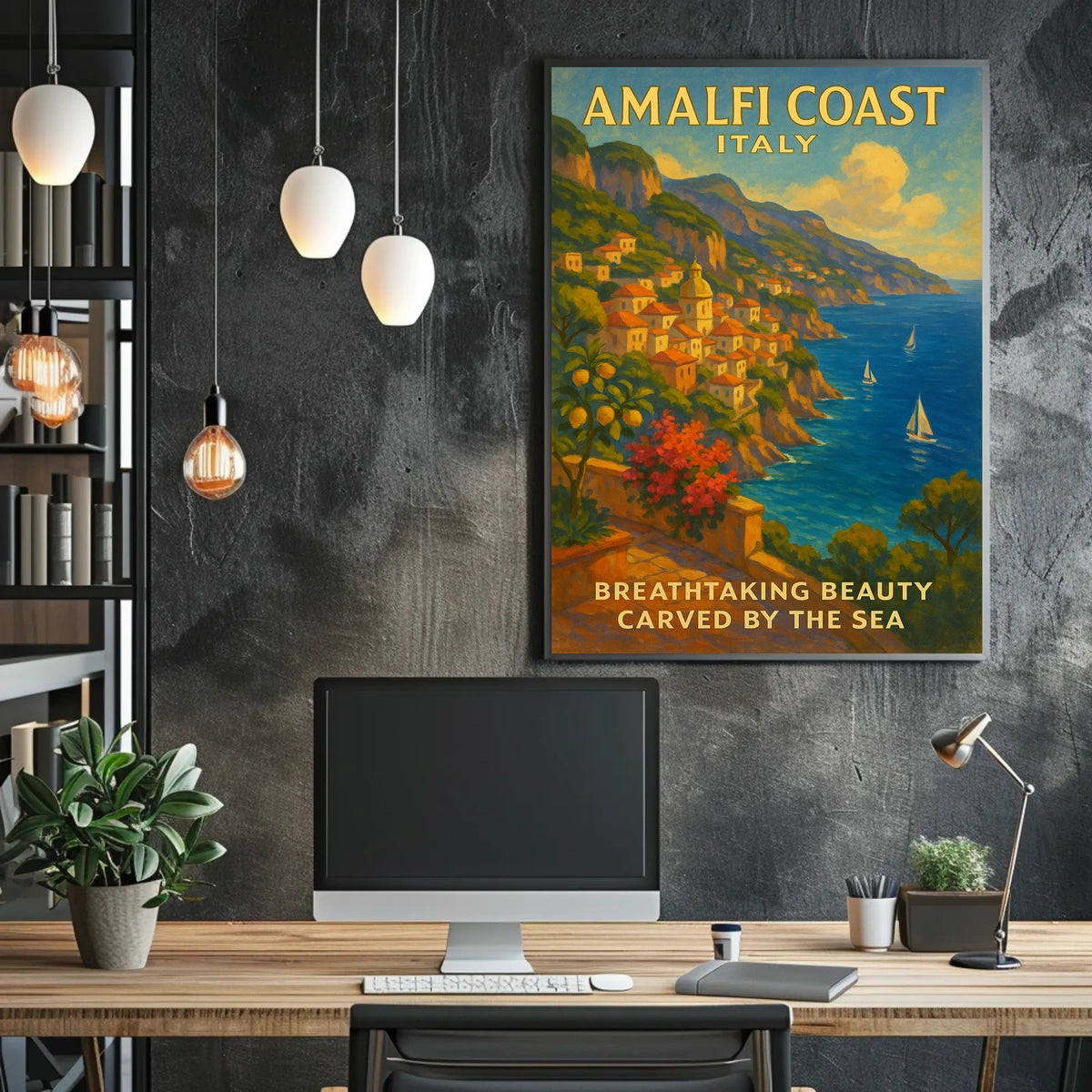Amalfi Coast Vintage Travel Poster: Idyllic Italian Escape