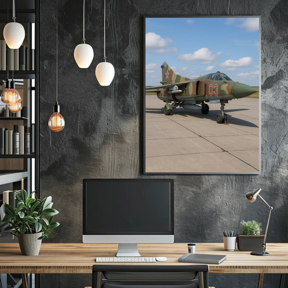 Military Aircraft Camouflage Scene Under Clear Skies Poster