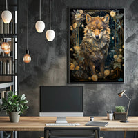 Majestic Wolf In Floral Frame Poster PosterGoat