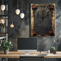 Gothic Chandelier and Roses Art Print Poster