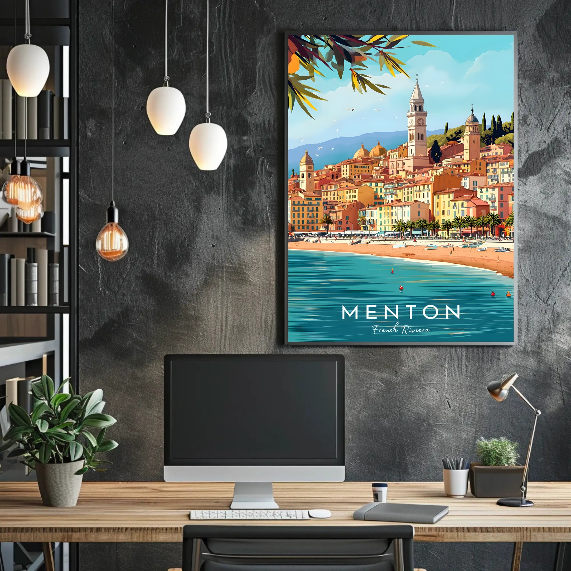 Menton Coastal Town Vibrant Travel Poster