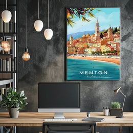 Menton Coastal Town Vibrant Travel Poster