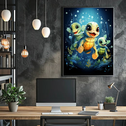 Charming Baby Sea Turtles Underwater Adventure Poster