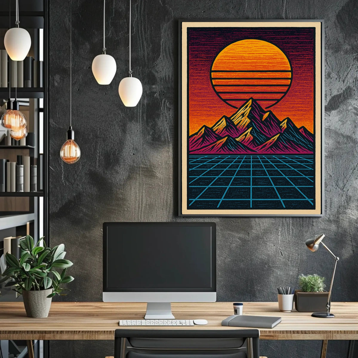 Retro-Futuristic Synthwave Landscape Futuristic Sci-Fi Poster