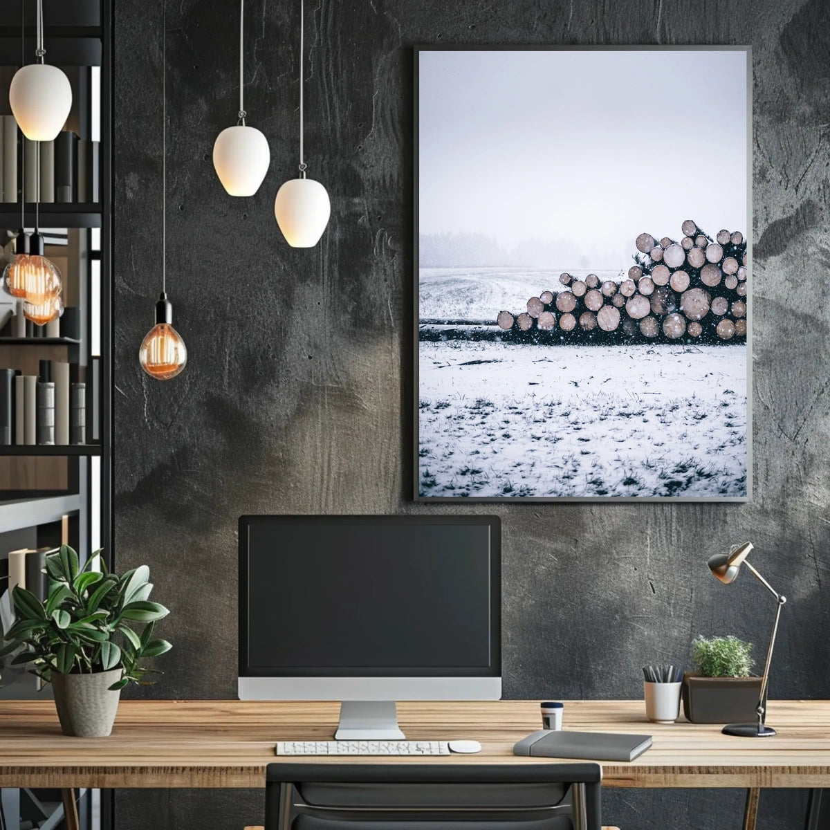 Winter Logging Scene Poster