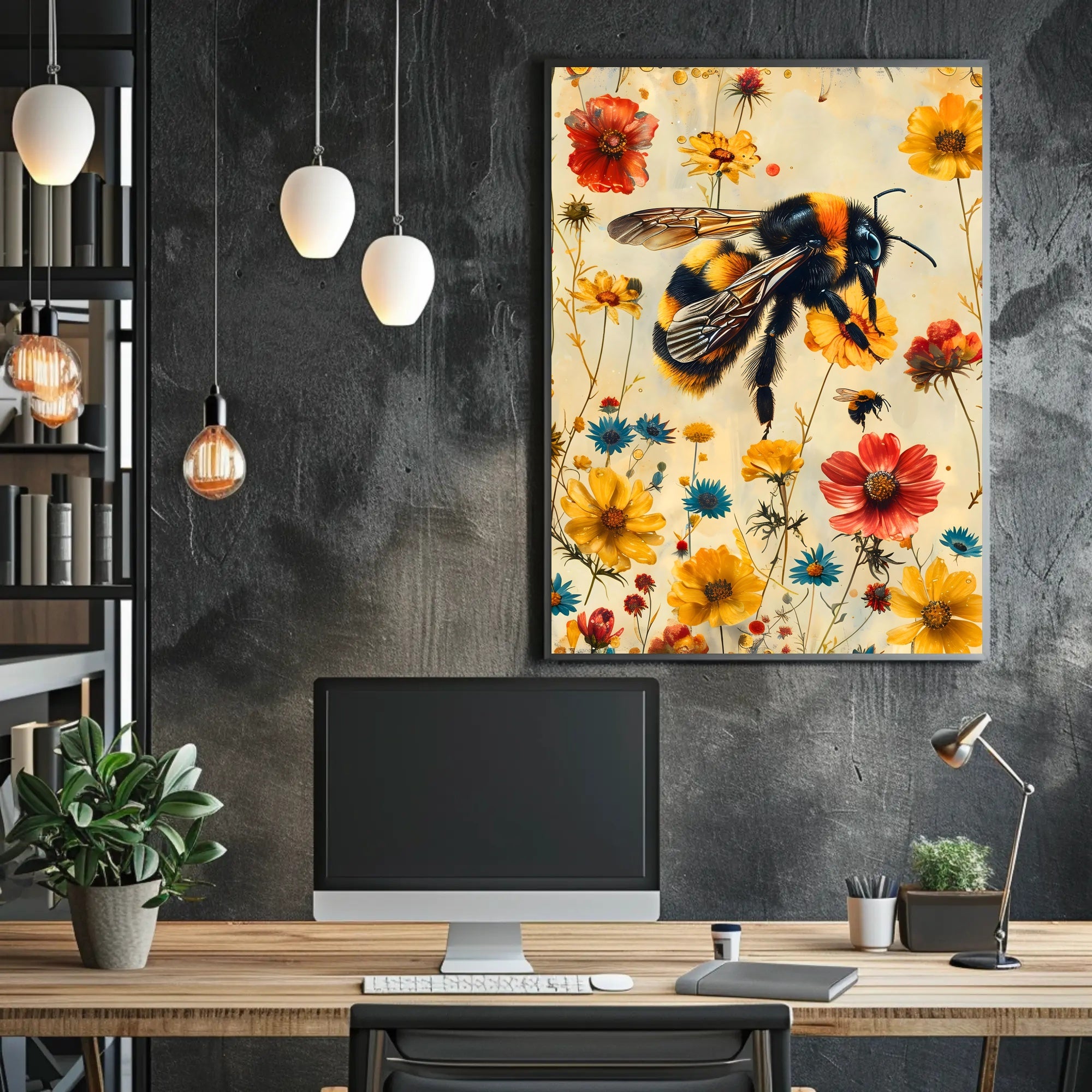 Vibrant Bee Meadow Art Print: Animal Poster
