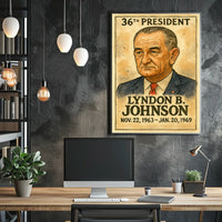 Lyndon B. Johnson 36th President of the United States Exaggerated Cartoon Sketch Poster
