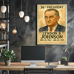 Lyndon B. Johnson 36th President of the United States Exaggerated Cartoon Sketch Poster