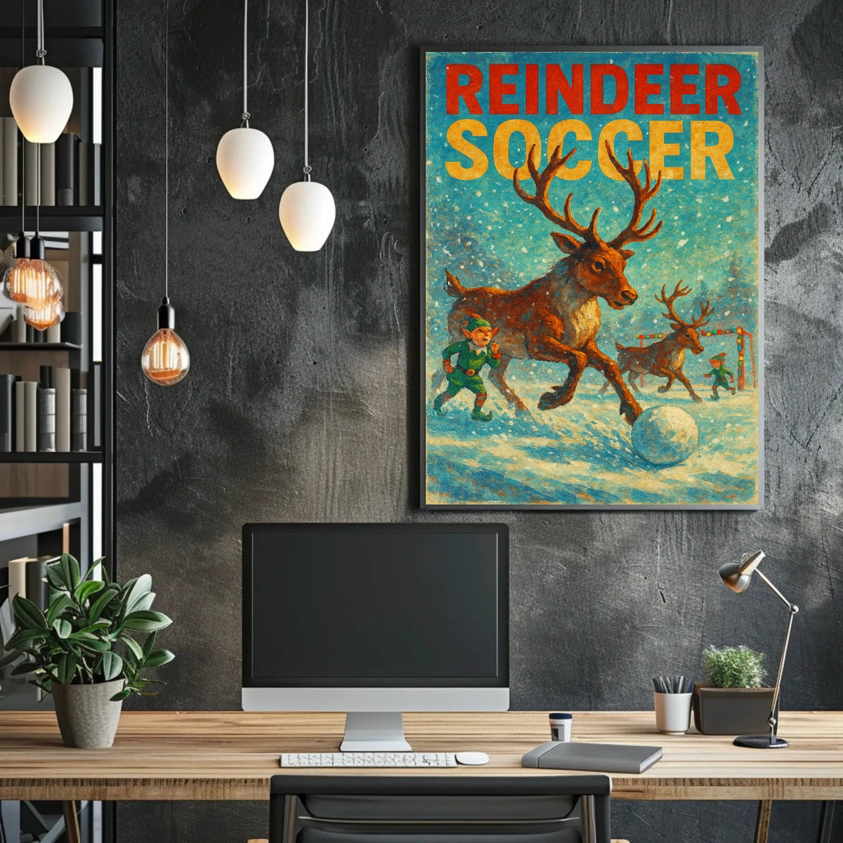 Reindeer Soccer Festive Winter Wonderland Poster
