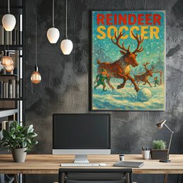 Reindeer Soccer Festive Winter Wonderland Poster