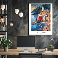 Cinque Terre Coastal Watercolor Travel Poster PosterGoat