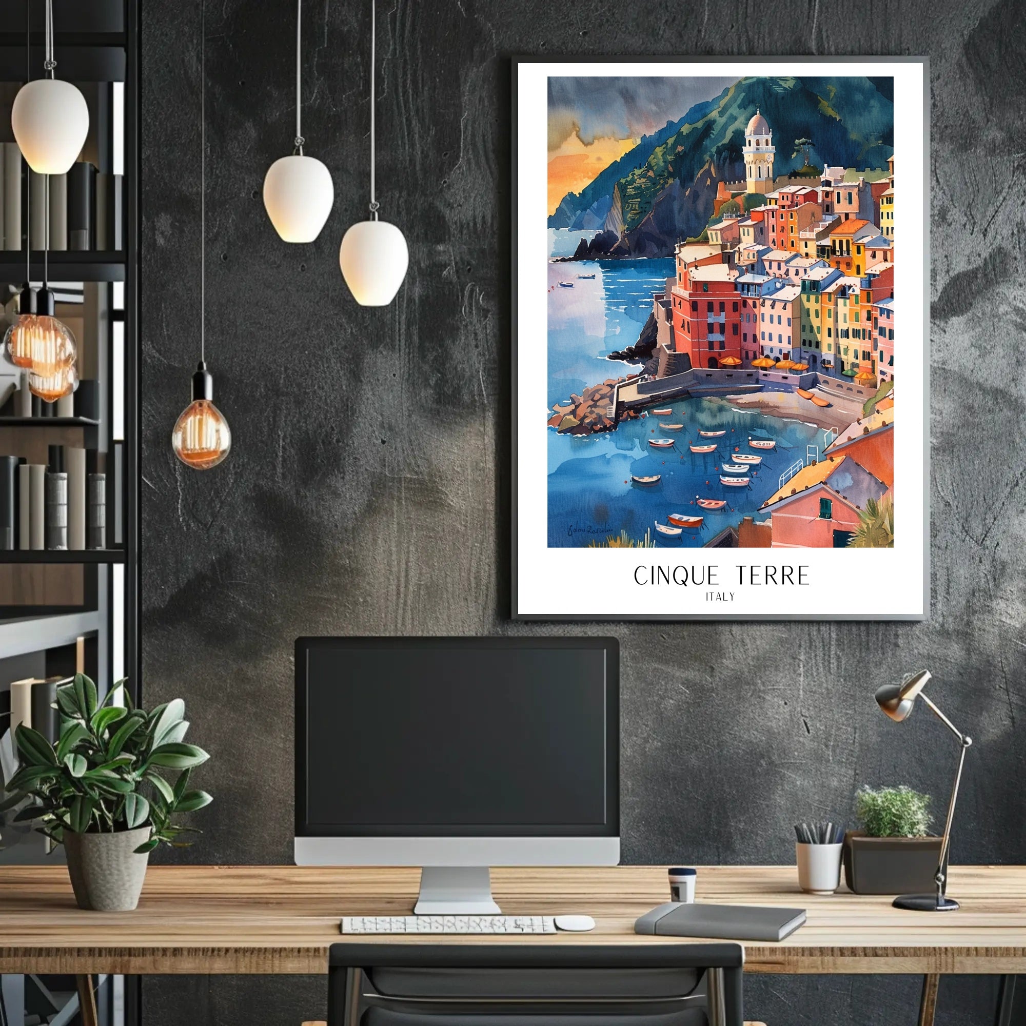 Cinque Terre Coastal Watercolor Travel Poster PosterGoat