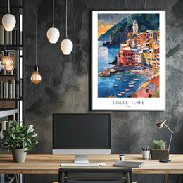 Cinque Terre Coastal Watercolor Travel Poster PosterGoat