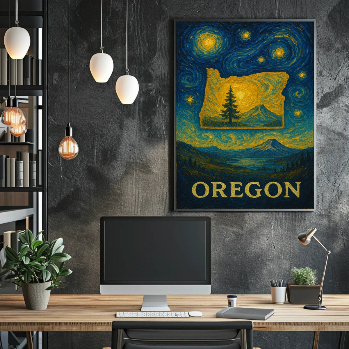 Oregon's Dreamy Landscape in Van Gogh's Style Artistic Poster
