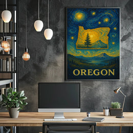 Oregon's Dreamy Landscape in Van Gogh's Style Artistic Poster