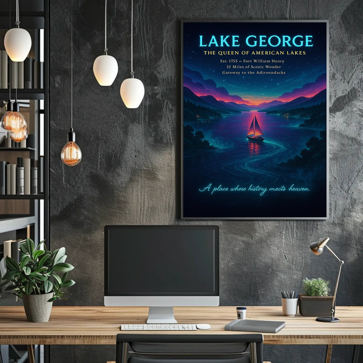 Lake George Scenic Illustration Sunset Poster