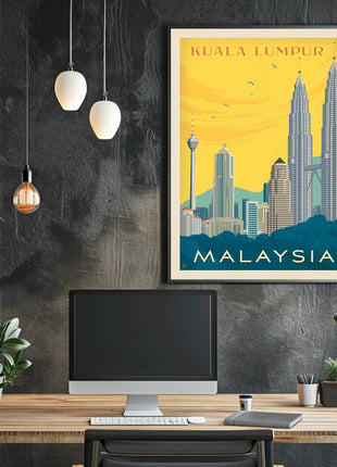 Kuala Lumpur Landmarks Vintage Travel Poster