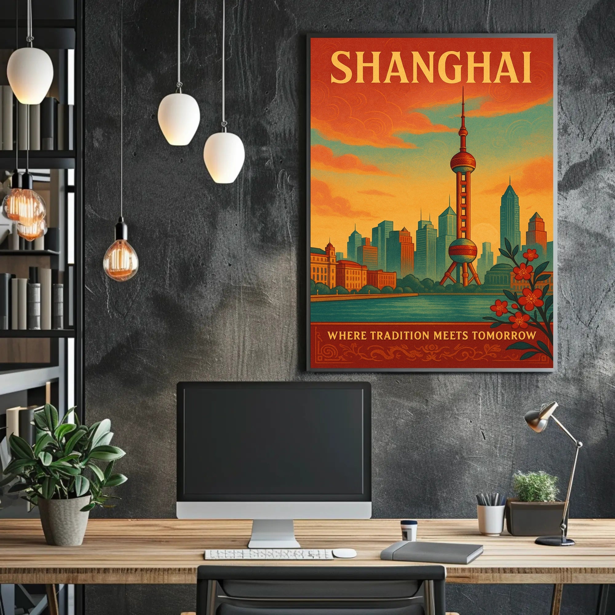 Shanghai Cityscape Illustrative Travel Poster