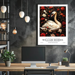 Swan and Floral Elegance, Arts and Crafts Poster