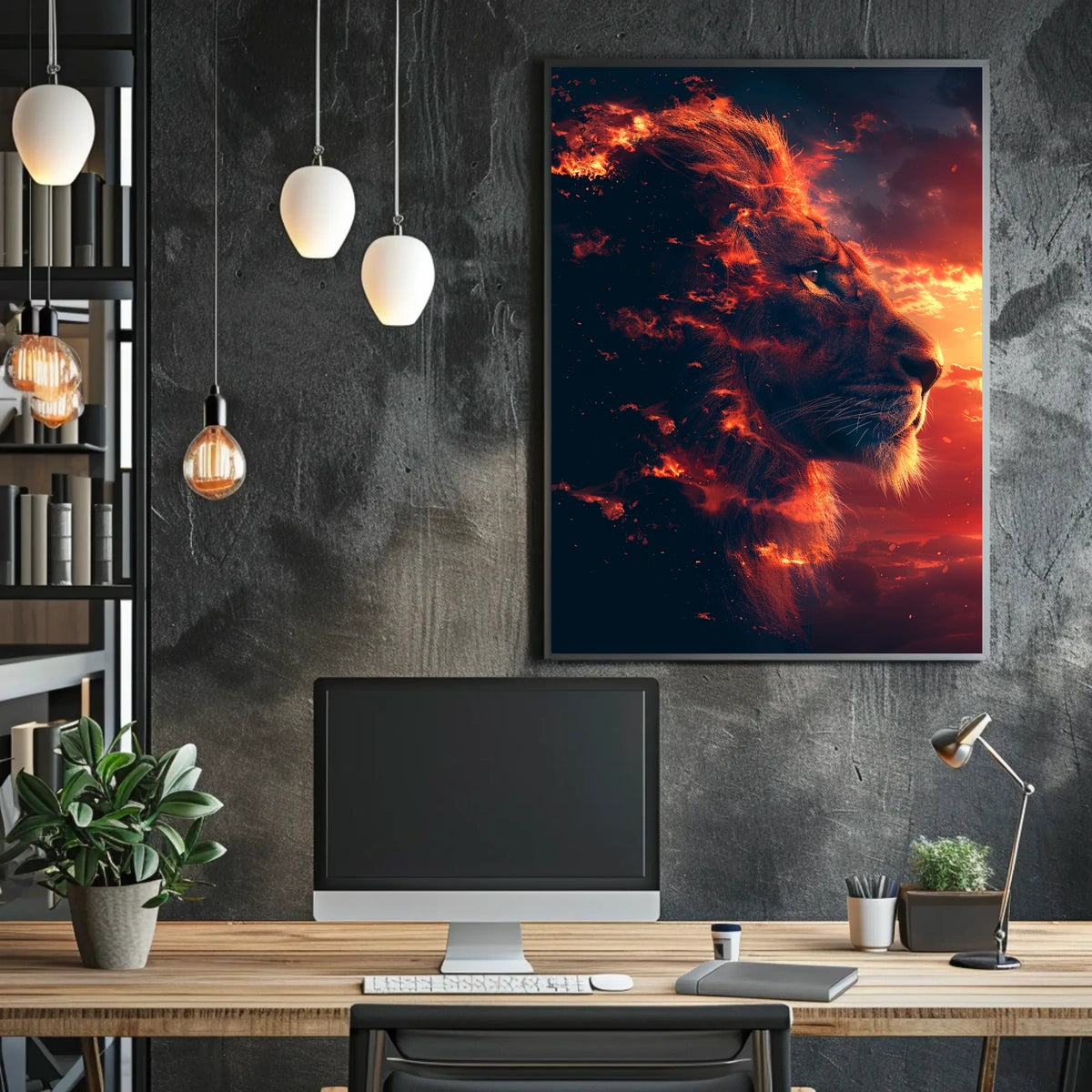 Majestic Lion Fire Art: Surreal Power Poster