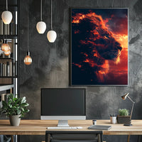 Majestic Lion Fire Art: Surreal Power Poster