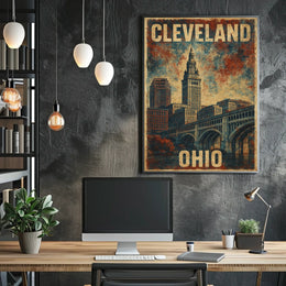 Cleveland Ohio Vintage Cityscape Souvenir Poster