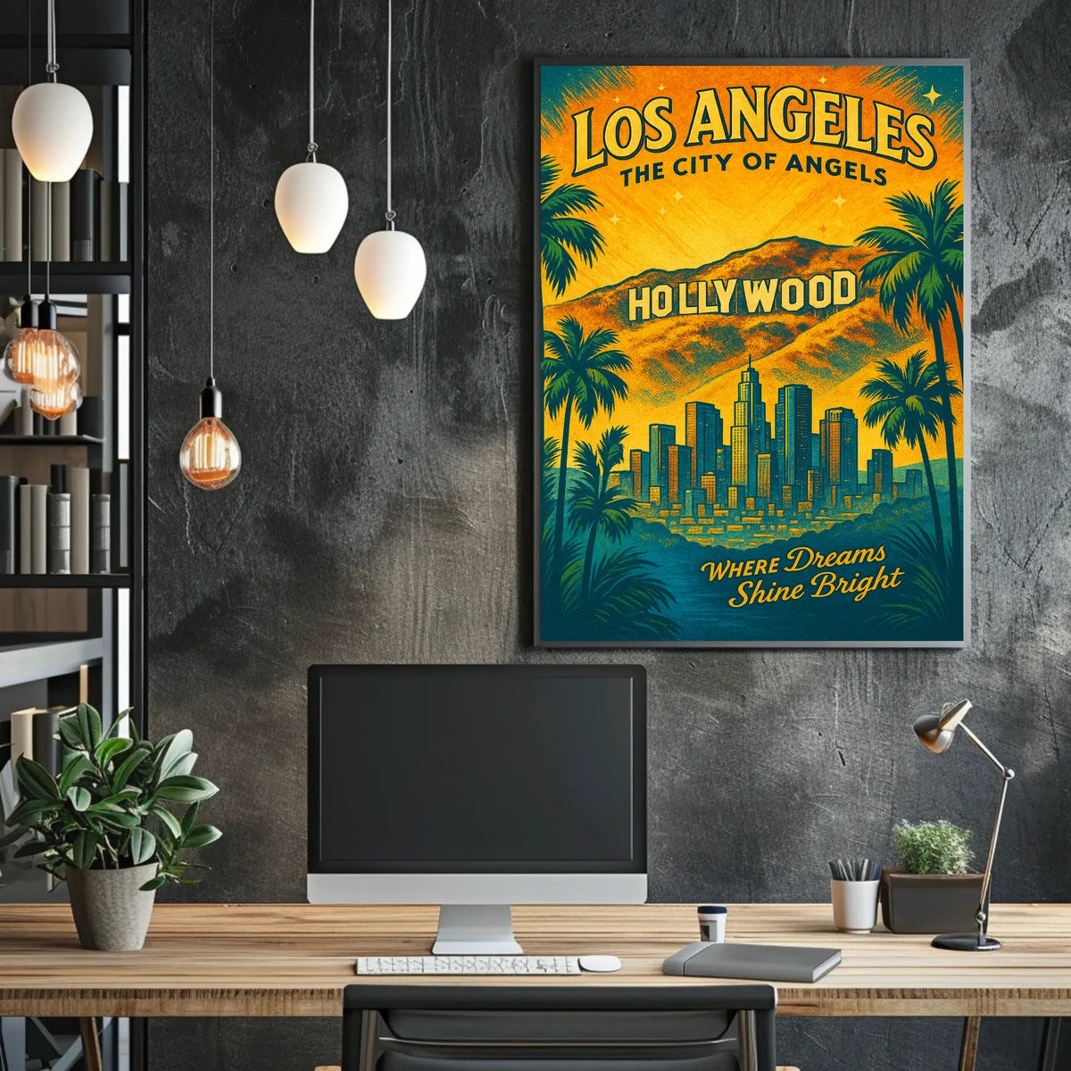Los Angeles Vintage Hollywood Skyline Art Poster