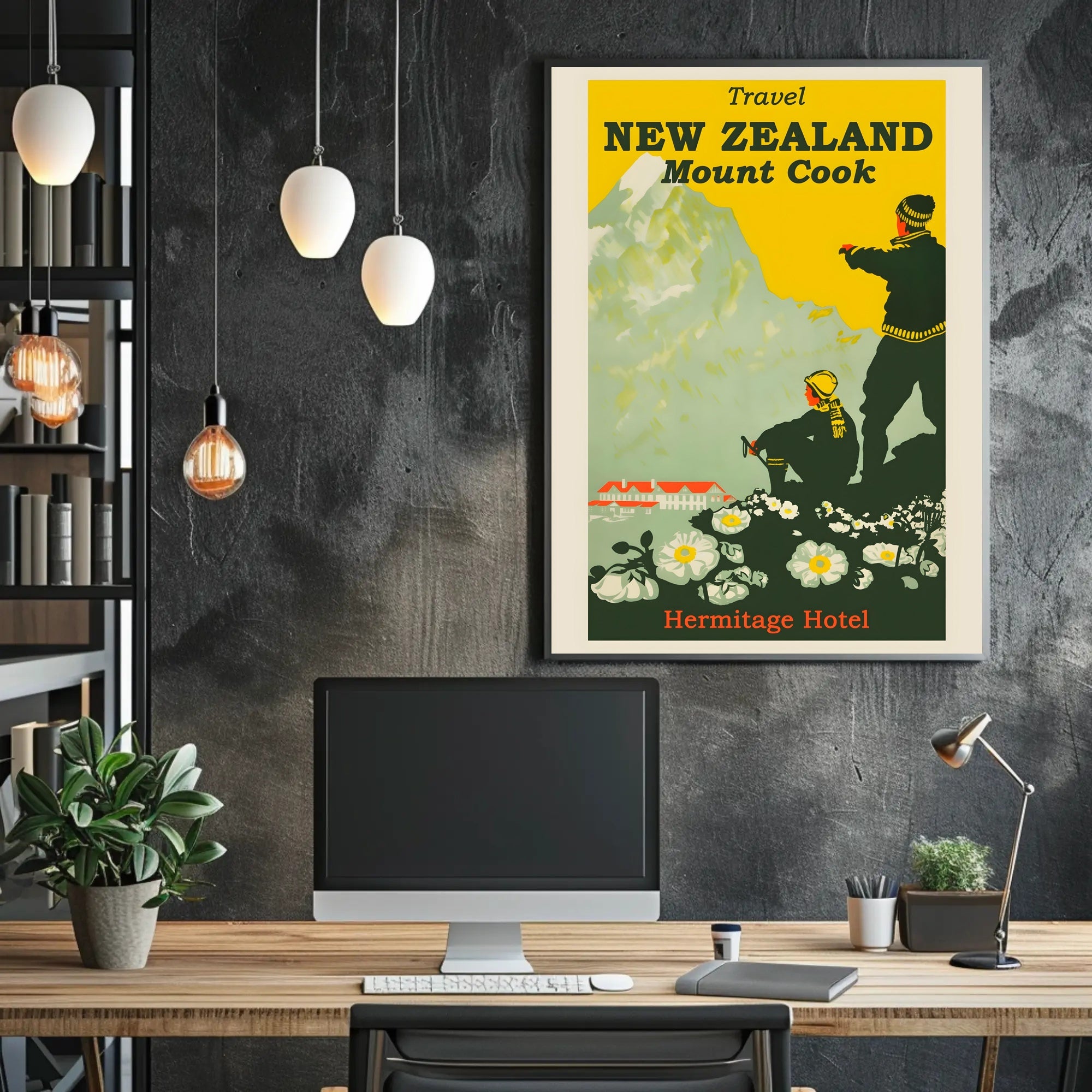 Mount Cook Travel Poster Vintage-Style Landscape