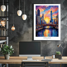 Chicago Skyline at Sunrise Urban or Cityscape Poster PosterGoat